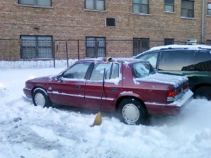 warming up car in snow