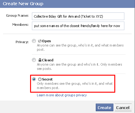 create a group, give it a title like this, make it secret